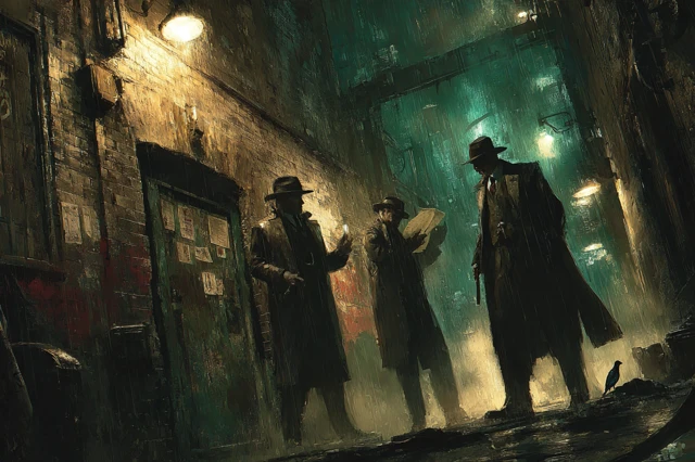 1920s Noir Alley with Agents and Supernatural Horror