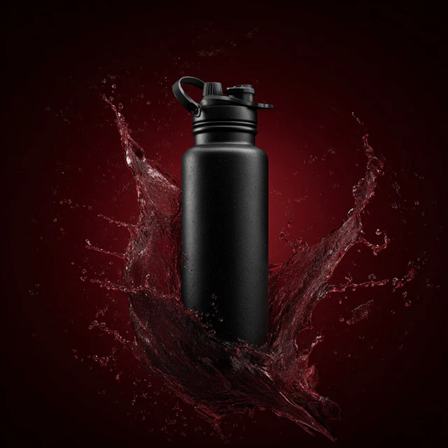 Black Hydration Bottle with Water Splash 4K