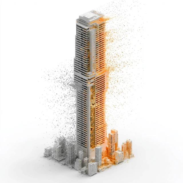 3D Render Skyscraper Isometric View Soft Sand Particles