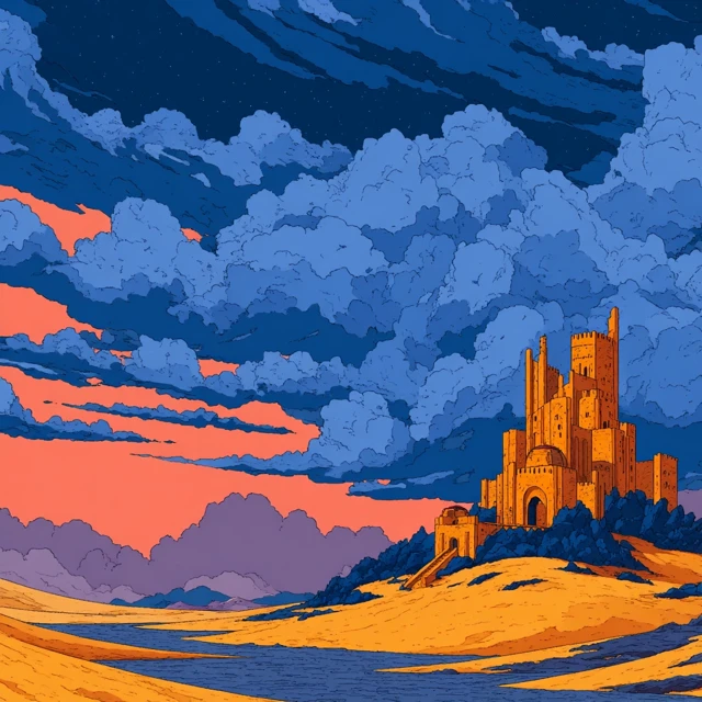 Techno Feudalist Castle on a Desert Planet Illustration
