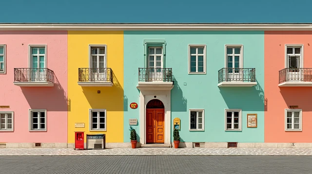 Pastel Building Facade Simple Architecture