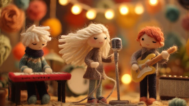 Felt Rock Band on Stage Handmade Wool and Cotton