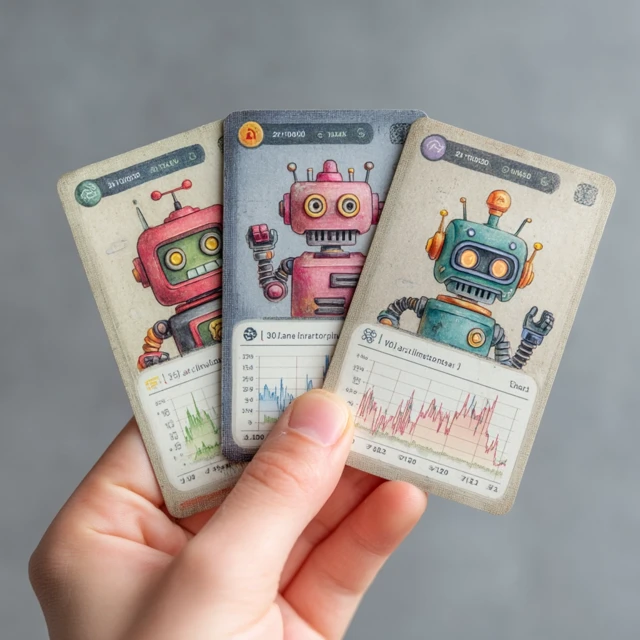 Robot Trading Cards in Hand Illustration