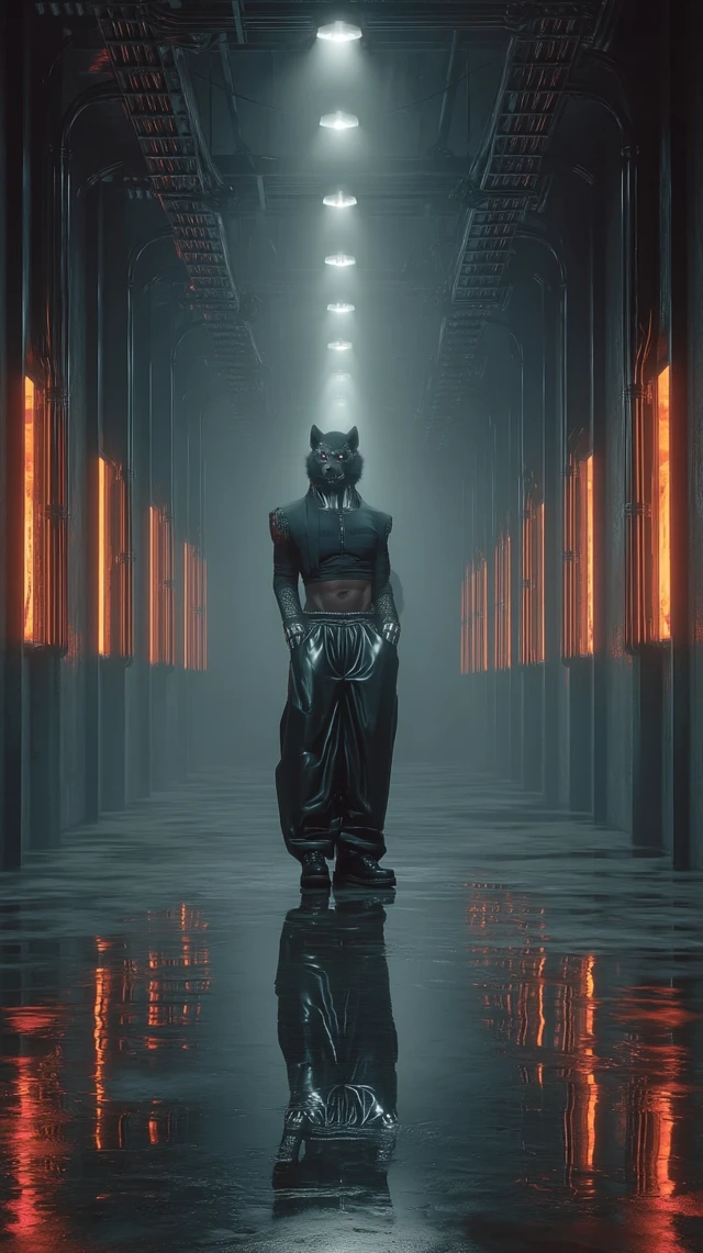 Cyberpunk Wolf Character Catwalking