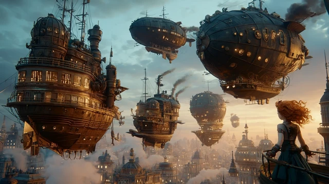 Steampunk Girl Airship Illustration Anime