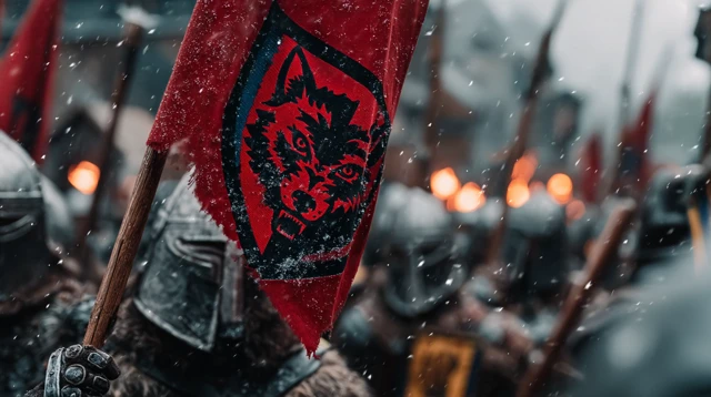 Medieval Warrior in Battle with Wolf Banner