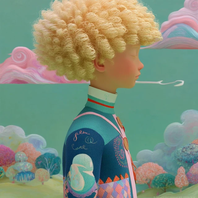 3D Childrens Illustration Blonde Curly Hair
