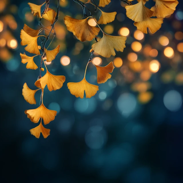 Golden Ginkgo Leaves Night Light Bokeh