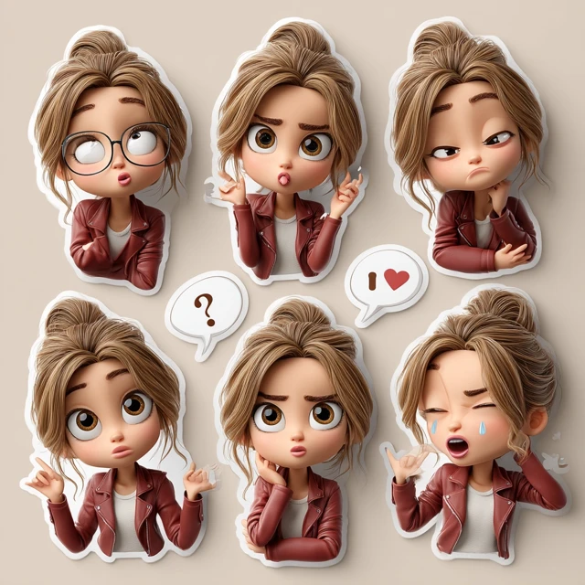 Cartoon Stickers: Female Character with Expressions