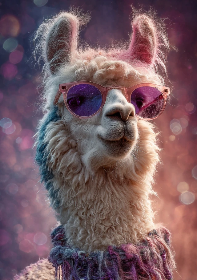 Cool Llama with Shades Whimsical Dreamlike Photography