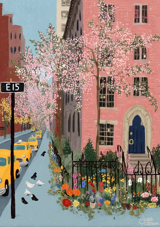 Romantic NYC Spring Street Cherry Blossoms