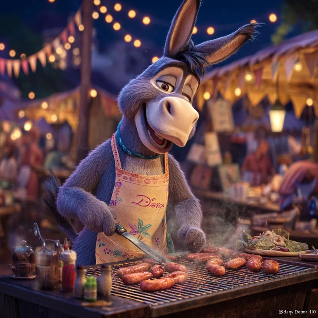 Donkey Chef Cooking Sausages at Village Barbecue