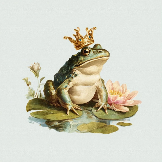 Vintage Frog Prince on Lily Pad Crowned Art