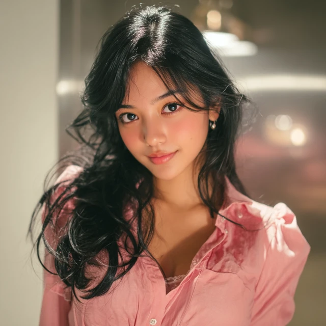 Indonesian Beauty in Pink Top Front View