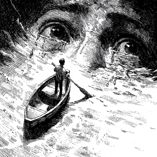 Surreal Ink Illustration Boat and Face