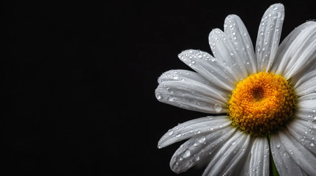 White Daisy Flower with Water Droplets Macro Photography