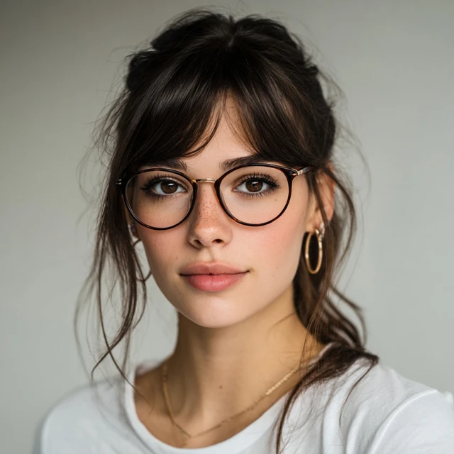 Attractive Brunette Woman Wearing Glasses Natural Look