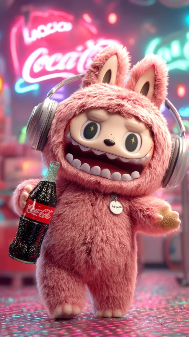 Kawaii Club Mascot Labubu DJ Neon Nightclub