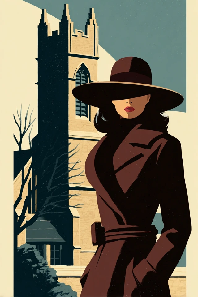 Vintage Illustration Brunette Woman Church Oxfordshire