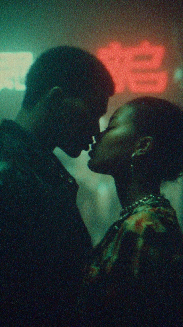 Intimate Kiss Neon Lights Romantic Scene