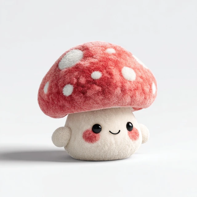 Cute Kawaii Plush Mushroom Red Cap White Spots 4K