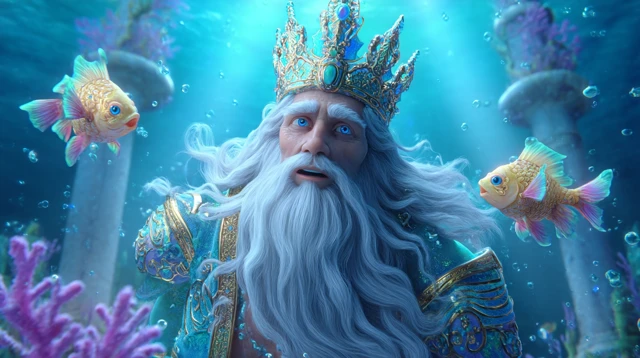 Underwater Royal Palace Scene Sea King and Mermaid