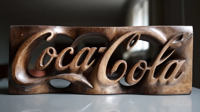 Wood Carved Coca Cola Logo 3D Art