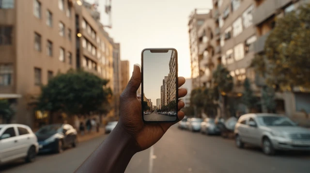 iPhone in Hand Capturing Cityscape Photography