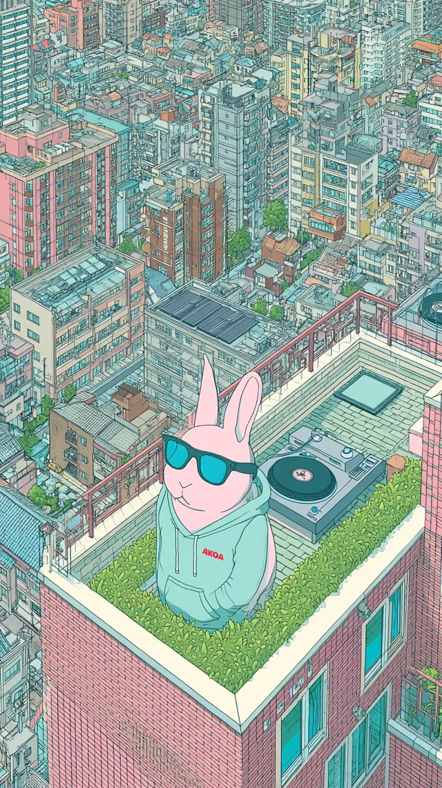 Rabbit DJ Illustration: Retro Futuristic Music