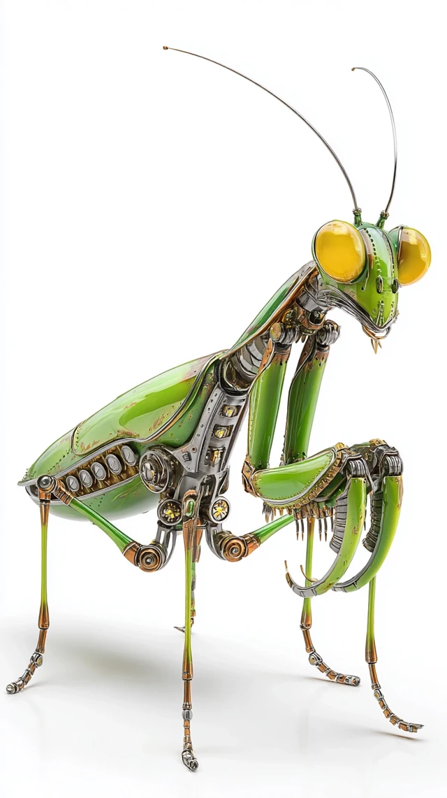3D Cartoon Praying Mantis Metal Parts Pixar Style