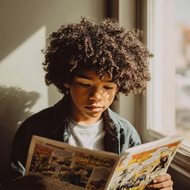 Black Boy Reading Comic Book Illustration