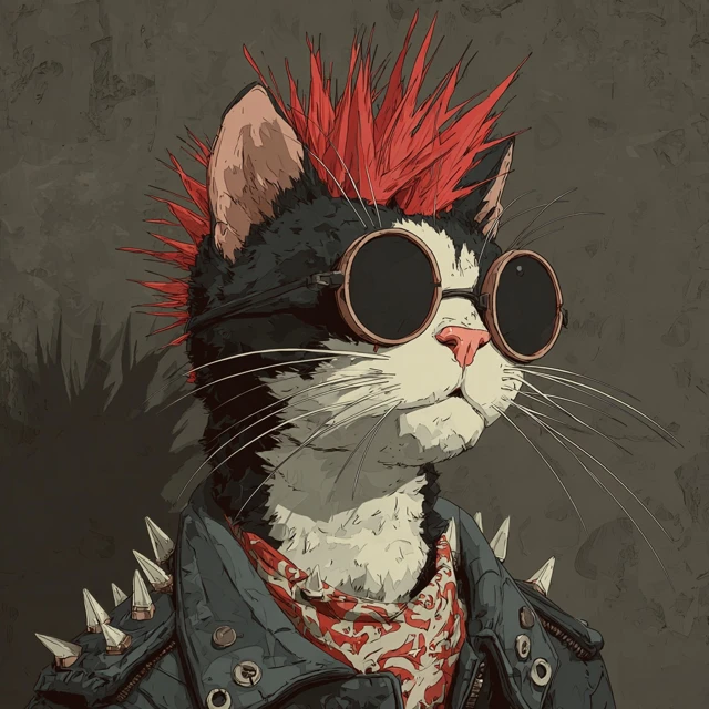 Punk Rock Cat Playing Guitar Illustration