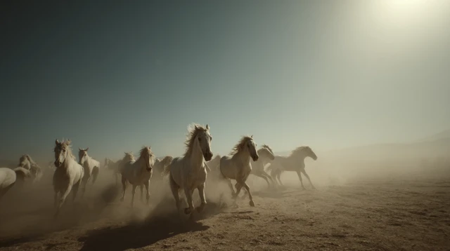 White Horses Running Across the Desert
