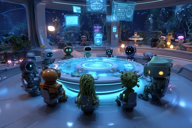 Cosmic Alien Meeting Futuristic SciFi 3D Scene