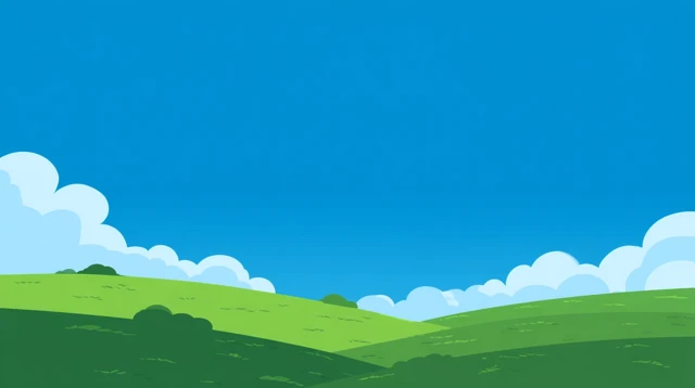 Cartoon Landscape Green Hills and Blue Sky