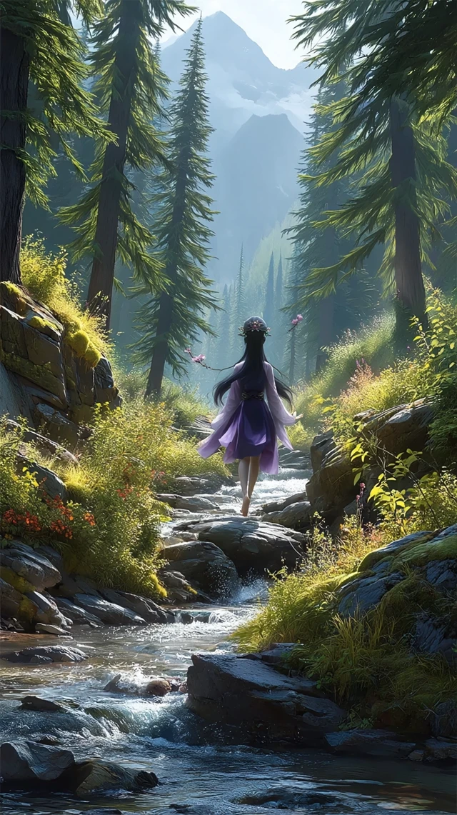 Fairy in Mountains Anime Illustration