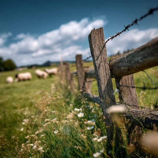 Rustic Fence and Summer Meadow Scene