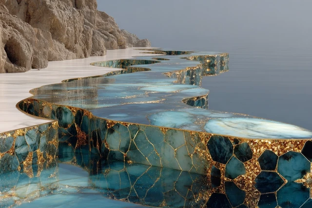 Futuristic Landscape of Marble and Lake