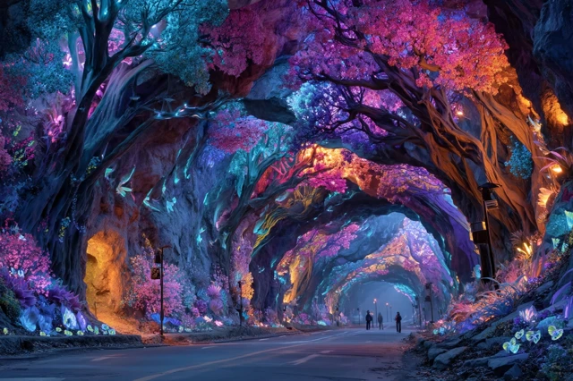 Glow in the Dark Tunnel with Fauna and Nature