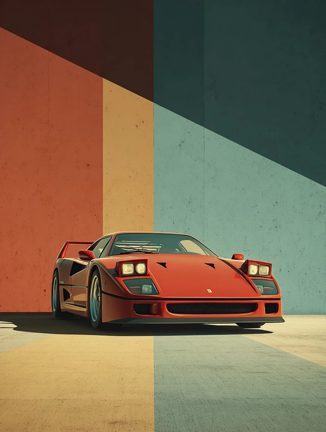Ferrari F40 Minimalist Wall Art Red Supercar Illustration