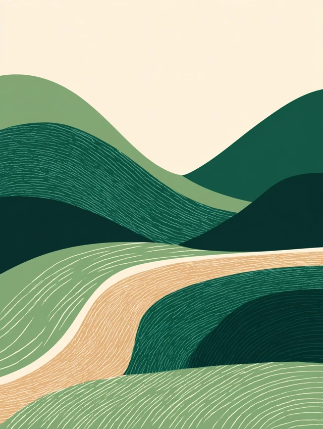 Abstract Landscape Green Hills Beige Minimalist