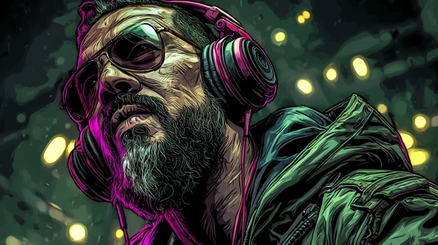 Club DJ Illustration Headphones and Sunglasses