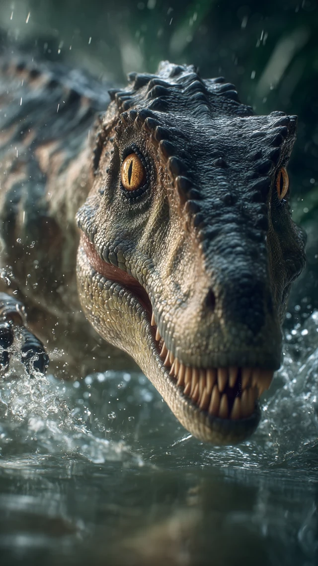 Baryonyx Emerges From Jungle River Epic Close Up