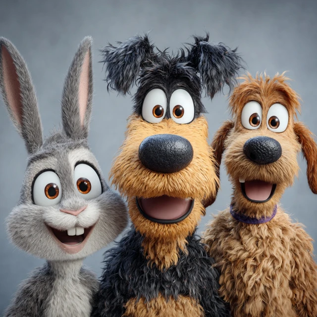 Cartoon Pets Cheerful Dogs in Disney Style