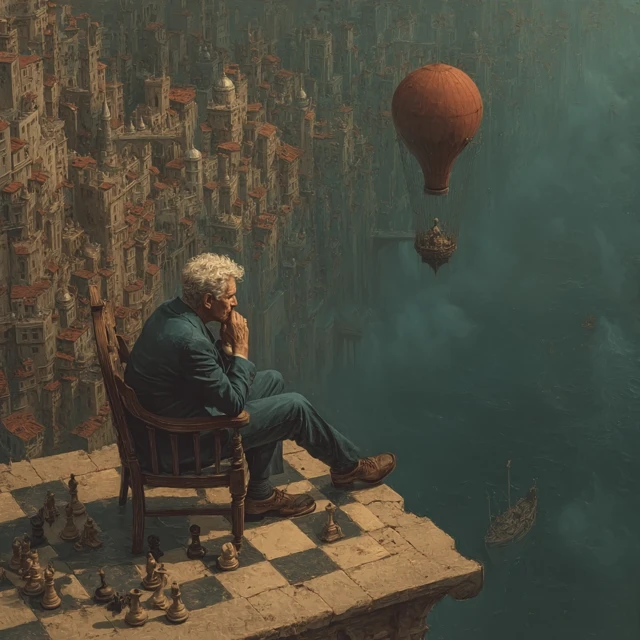 Philosophical FutureScape Man on Chessboard