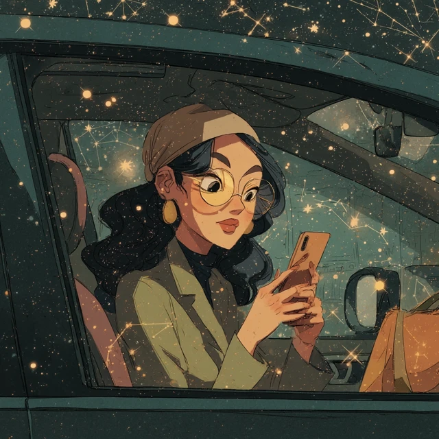 Fashionable Woman In Car Blaming Mercury Retrograde