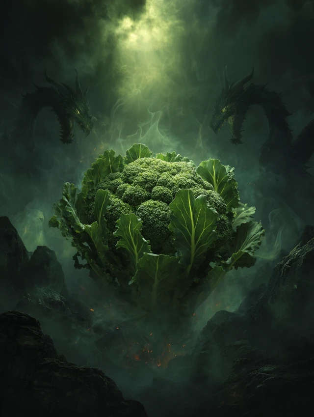 Mystical Broccoli Fantasy Photo with Wizards