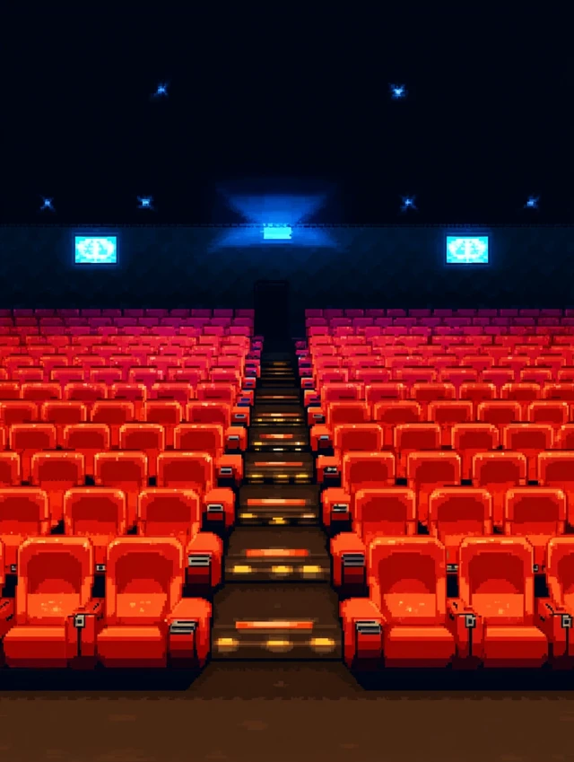 Retro Pixel Art Movie Theater Interior