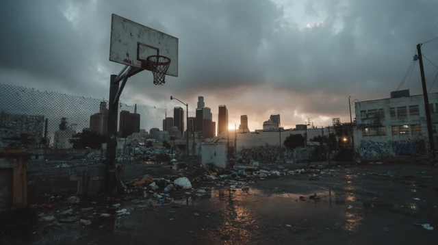 Downtown LA Basketball Sunset Golden Hour