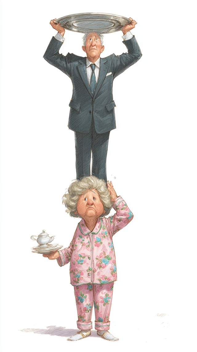 Funny Cartoon Old Couple Balancing